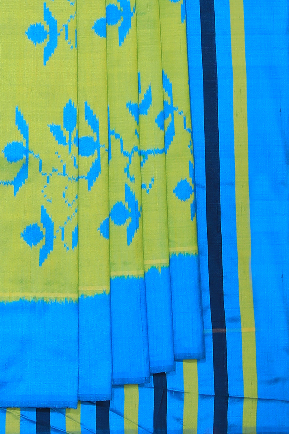 Image of Lemon Yellow Handwoven Pochampally Silk Ikat Saree